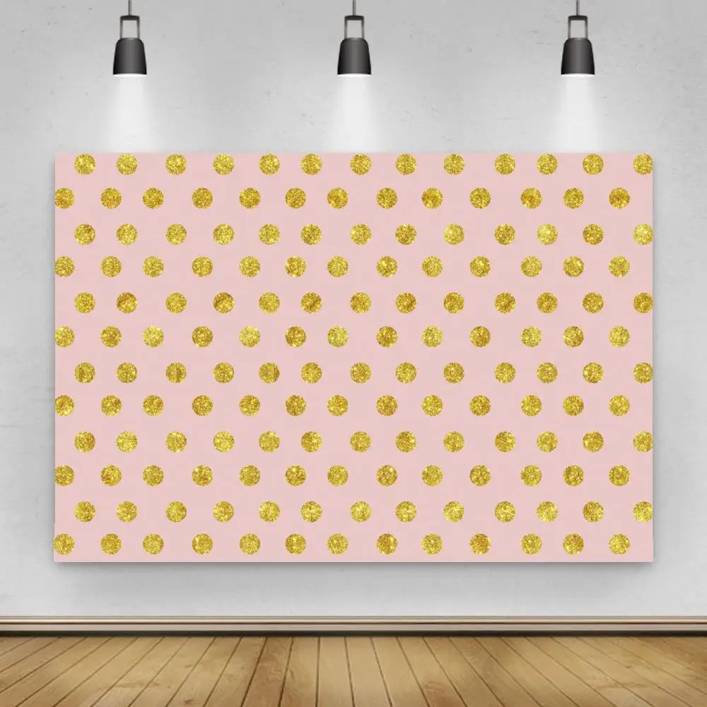 

Gold Polka Dots Pink Board Wall Photography Backdrops Newborn Baby Shower Pets Portrait Birthday Customize Photo Backgrounds