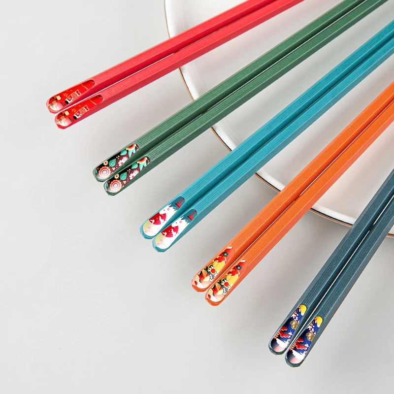 BalleenShiny 5 Pairs of Japanese-style Pointed Alloy Chopsticks Anti-slip Family Chopsticks For One Person And One Chopsticks