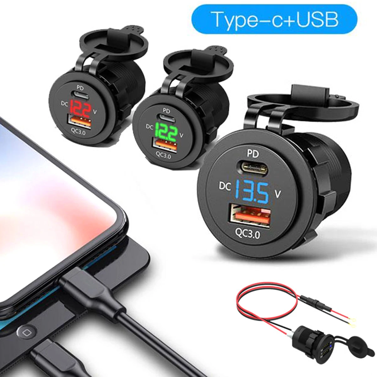 PD QC3.0 Dual USB Зарядное устройство гнездо адаптера с светодиодный вольтметр