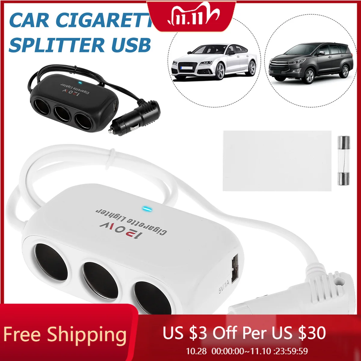 

Разветвитель Прикуривателя с 3 гнездами, 120 Вт, 12 В, 24 В