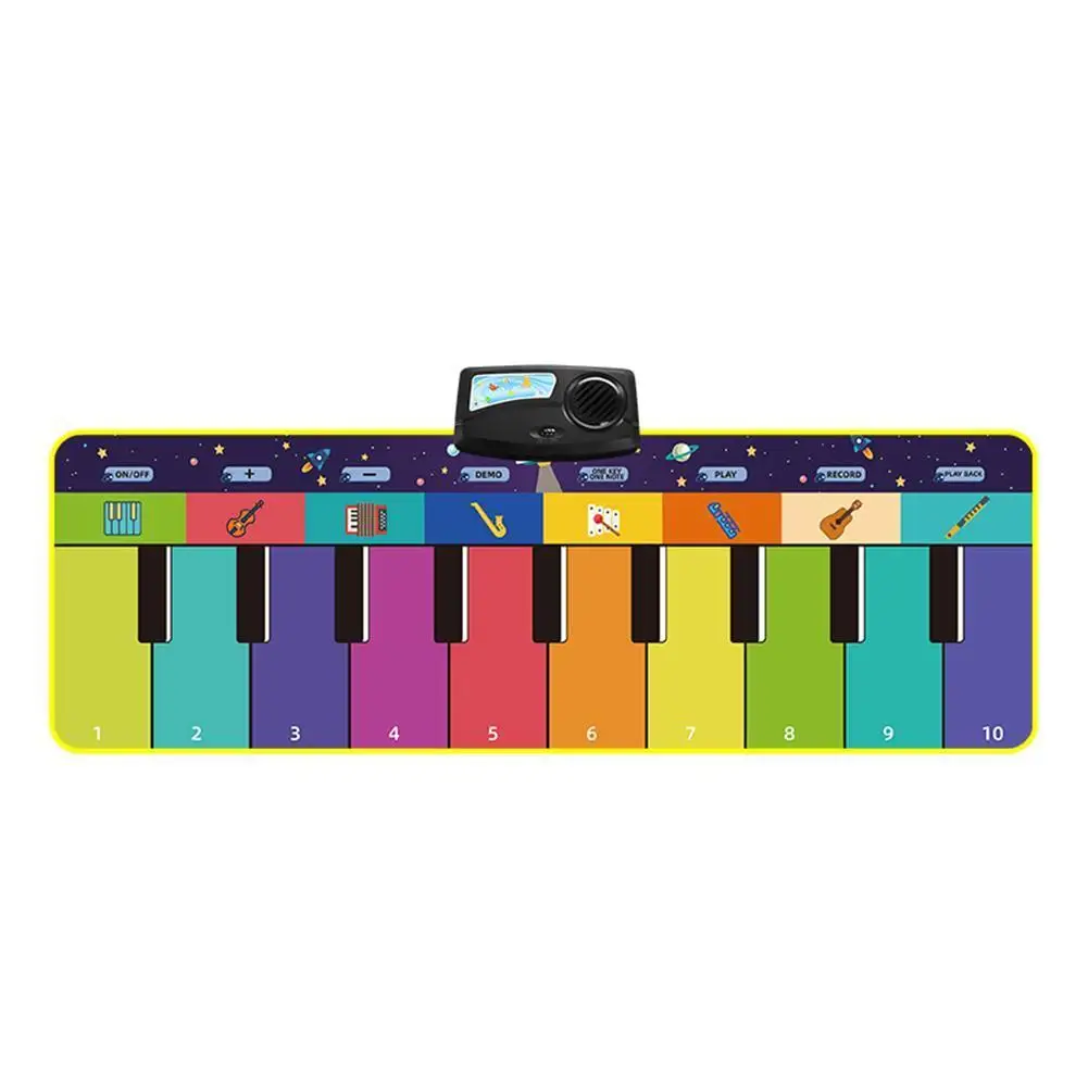 

110x36cm Musical Piano Mat for Kids Toddlers Keyboard with 8 Instrument Sounds Baby Mat 14 Flash Cards Study Educational Toys