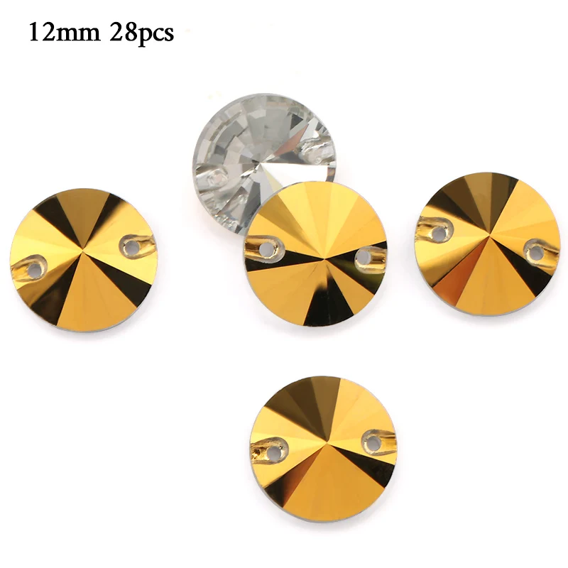 12mm - 28pcs ЦЯО АААА Золотой Гематит пришивные стразы, стеклянные бусины, камни, стразы, аппликации для свадебного платья, одежда для рукоделия, швейные кристаллы - Цвет: 12mm - 28pcs