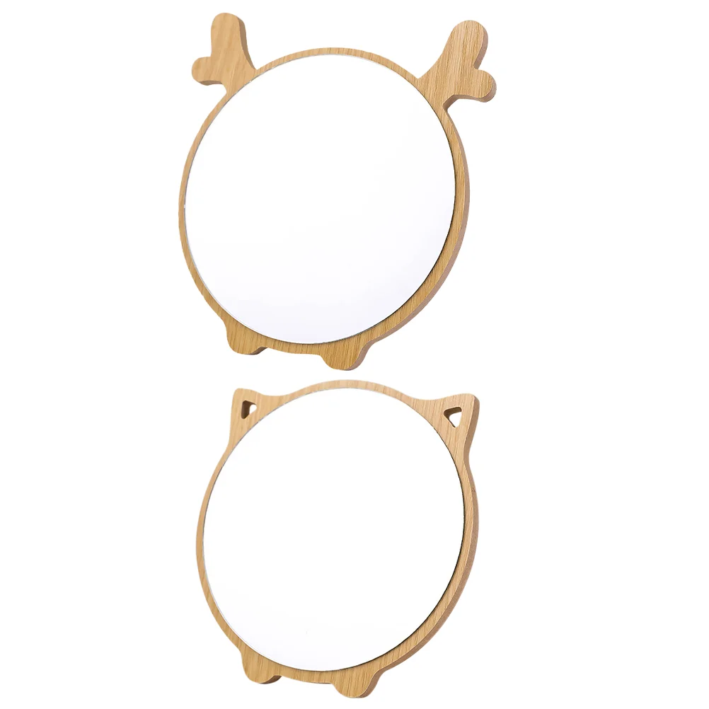 

2pcs Desktop Makeup Mirrors Convenient Wooden Mirror Practical Cosmetics Mirrors