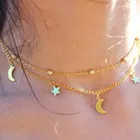 В богемном стиле винтажное многослойное ожерелье с подвеской для женщин Золотой Луна, Звезды рога полумесяца колье регулировочного кольца ювелирные изделия аксессуары