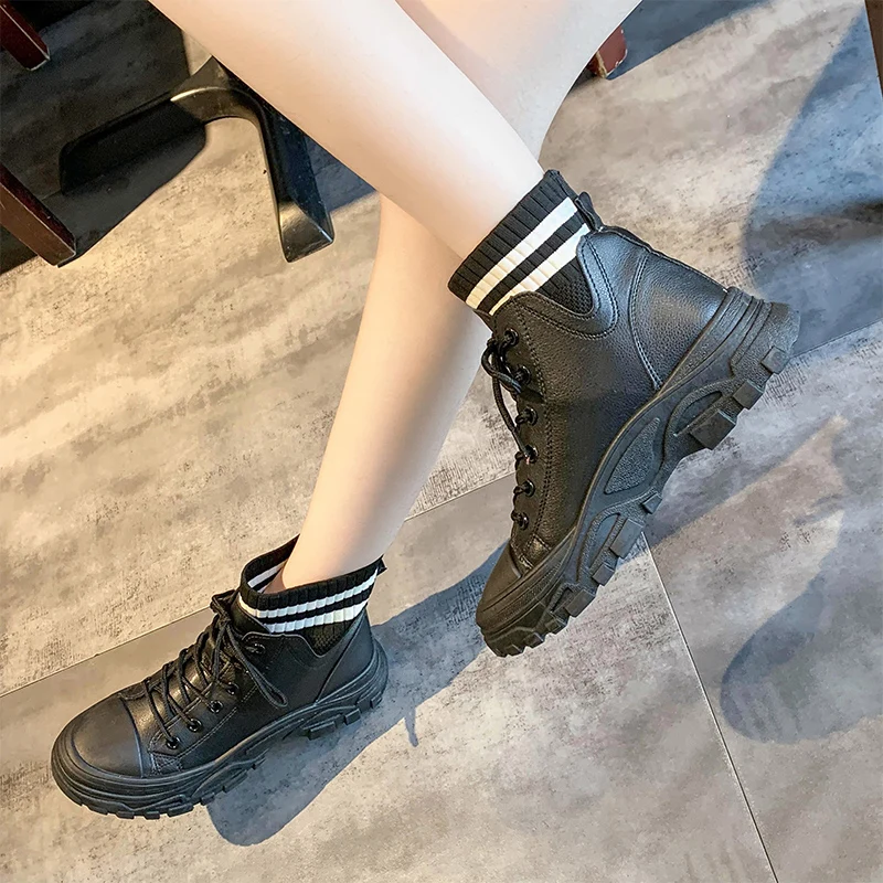 

Winter Platform Warm Fur Ankle Boots Women 2021 Black Beige Lace Up Gothic Shoes Woman Booties Fashion Casual Plush Sock Boots