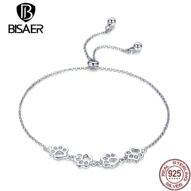 

BISAER Bracelets Genuine 100% 925 Sterling Silver Cute Pet Scratches Original Bracelet For Women Silver Jewelry Gift HSB096