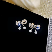 high sensitivity bow earrings long pearl tassel earrings korean temperament fashion stud earrings