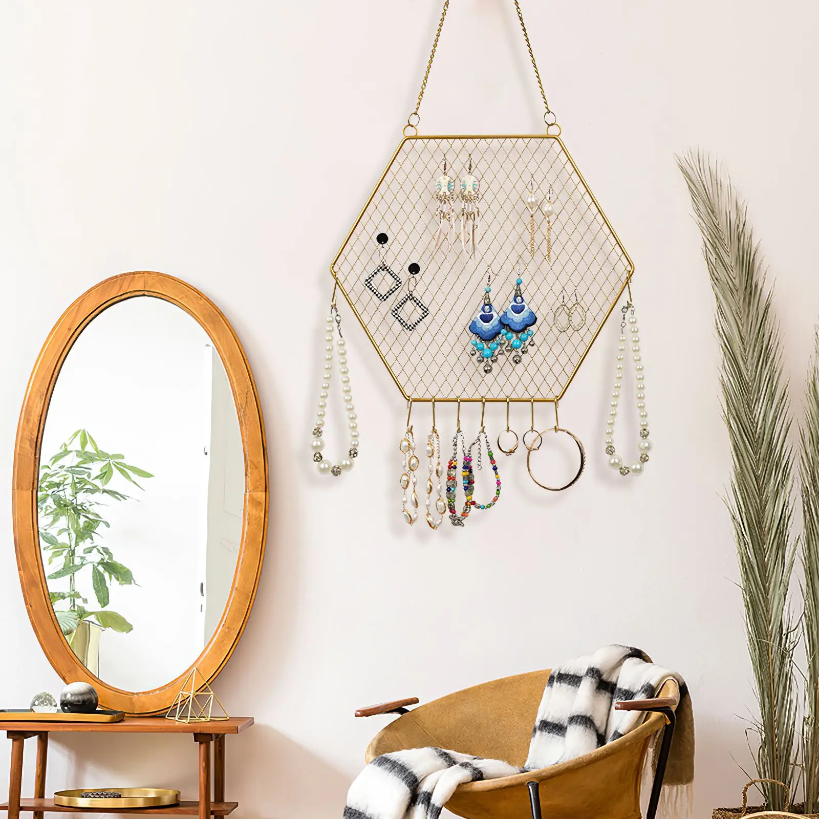 

Hexagon Jewelry Display Stand Metal Iron Art Jewelry Display Hanging Stand Earring Necklace Shelf Jewelry Display Rack