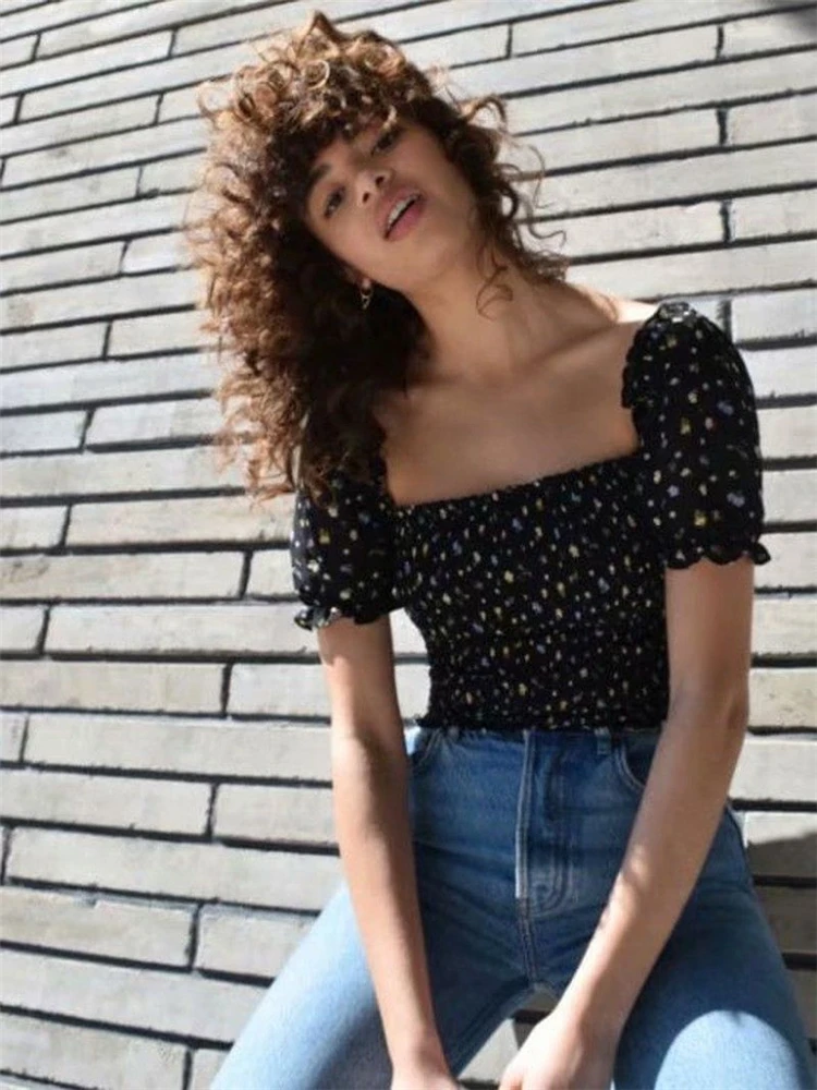 Женский пуловер с пышными рукавами модный сексуальный винтажный цветочный