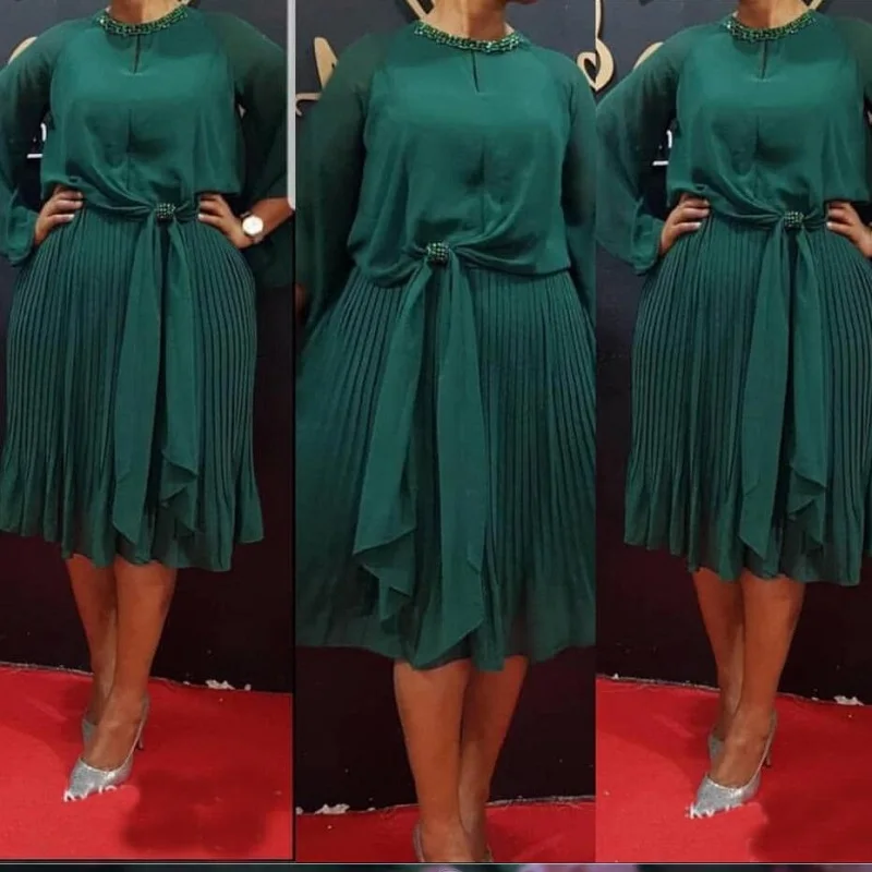 2019 Новое Элегантное стильное шифоновое платье для офисных леди с расклешенными