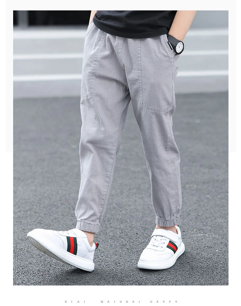 Teen Boy's Pants Kids Spring Autumn Solid Cotton Full Trousers Casual Slim Stretch Jogger Sweatpants 6-16 Years