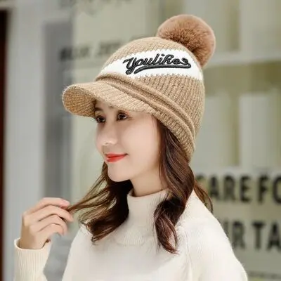 Зимняя шапка Skullies Beanies, модные шапки для женщин и девочек, теплый шарф из синели, набор шапок, Балаклава, маска, шапка, вязаная шапка - Цвет: khaki Single hat