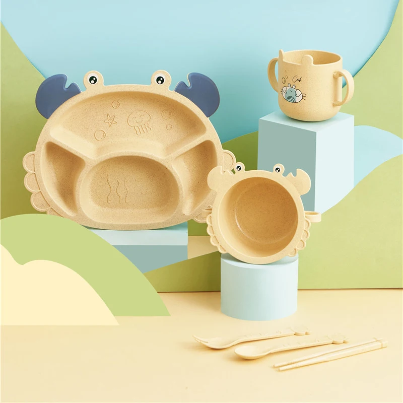Набор детской посуды из пшеничного волокна столовая посуда с крабом для