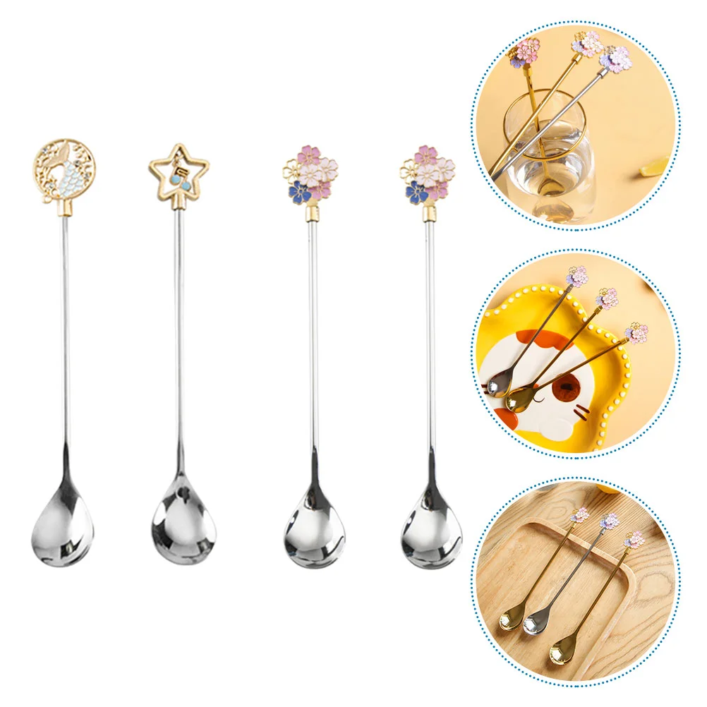 

4 Pcs Stainless Steel Spoon Coffee Stirring Spoon Long Handle Ice Cream Spoons