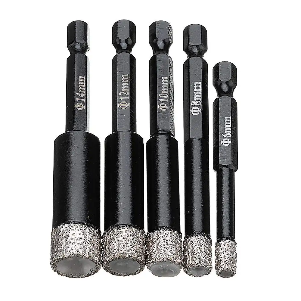 

6/8/10/12/14mm Vaccum Brazed Diamond Dry Drill Bits Hole Saw Cutter for Granite Marble Ceramic Tile Glass New