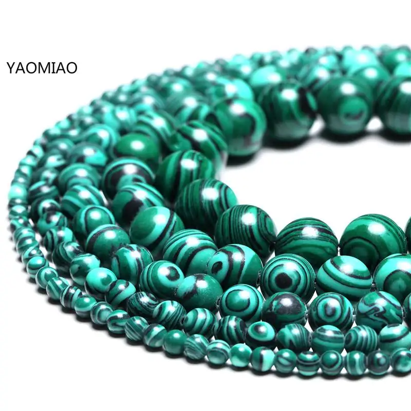 

Wholesale Green Handmade Malachite Peacock Stone Beads 6mm 8mm 10mm 12mm GemStone Loose Beads For Making Jewelry Women Bracelets