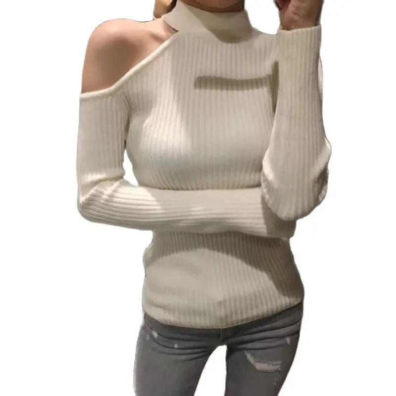 Gkfnmt Sexy off shoulder knitted sweater Women elegant solid skinny slim pullover and 2018 Autumn winter jumpers Pink | Женская одежда