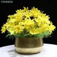 daisy flower centerpiece 1 set bonsai with metal vase yellow cymbidium customized table flower arrangment