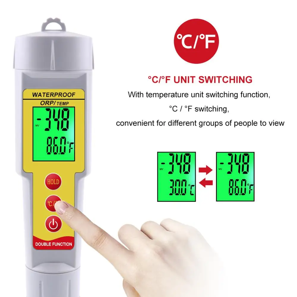 Портативный ORP-619 redox потенциальная тестовая ручка цифровое измерение ORP и температура двойной индикатор ОВП-1999mv~ 1999mv