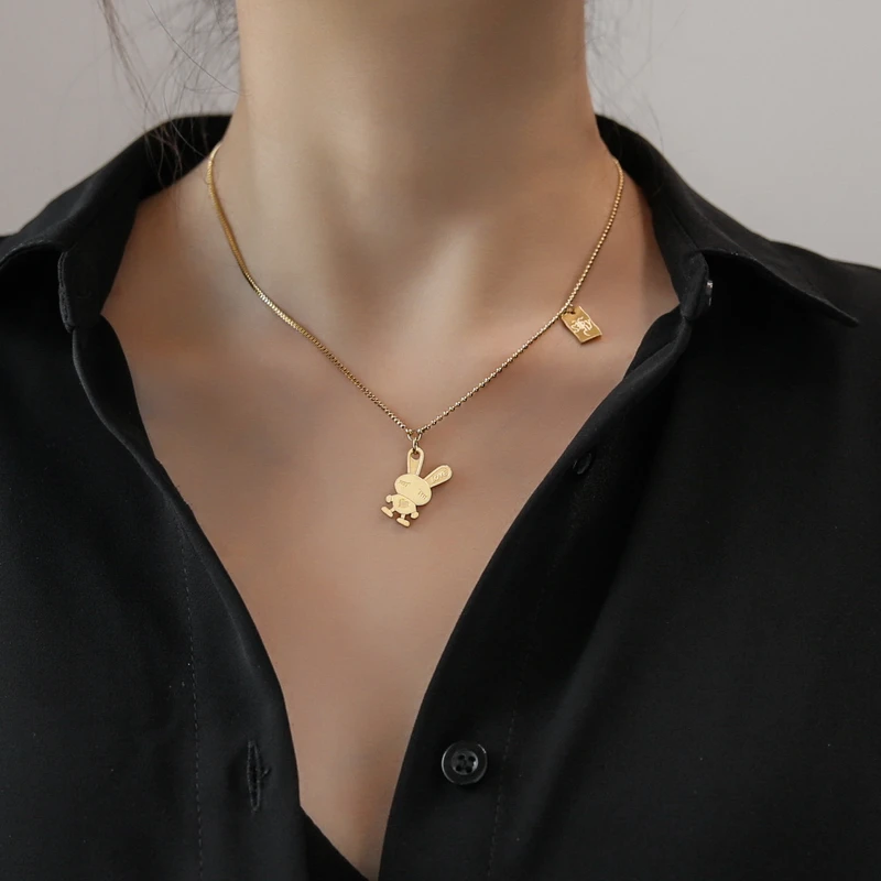 

YUN RUO 2020 Individuality Fashion Rabbit Pendant Necklace 14 K Gold Titanium Steel Jewelry Woman Gift Never Fade Hypoallergenic