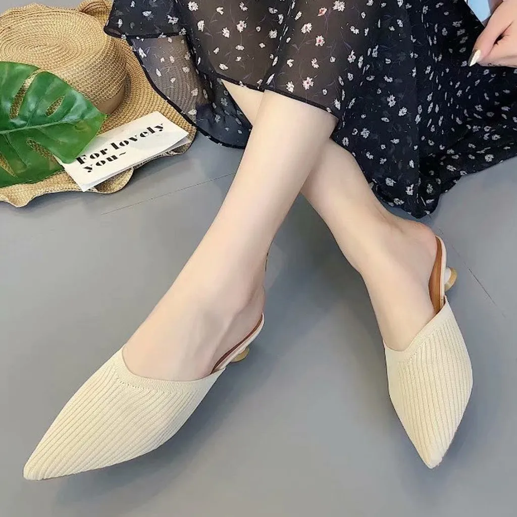 Женские сетчатые полутапочки без застежки вечерние шлепанцы на низком каблуке с