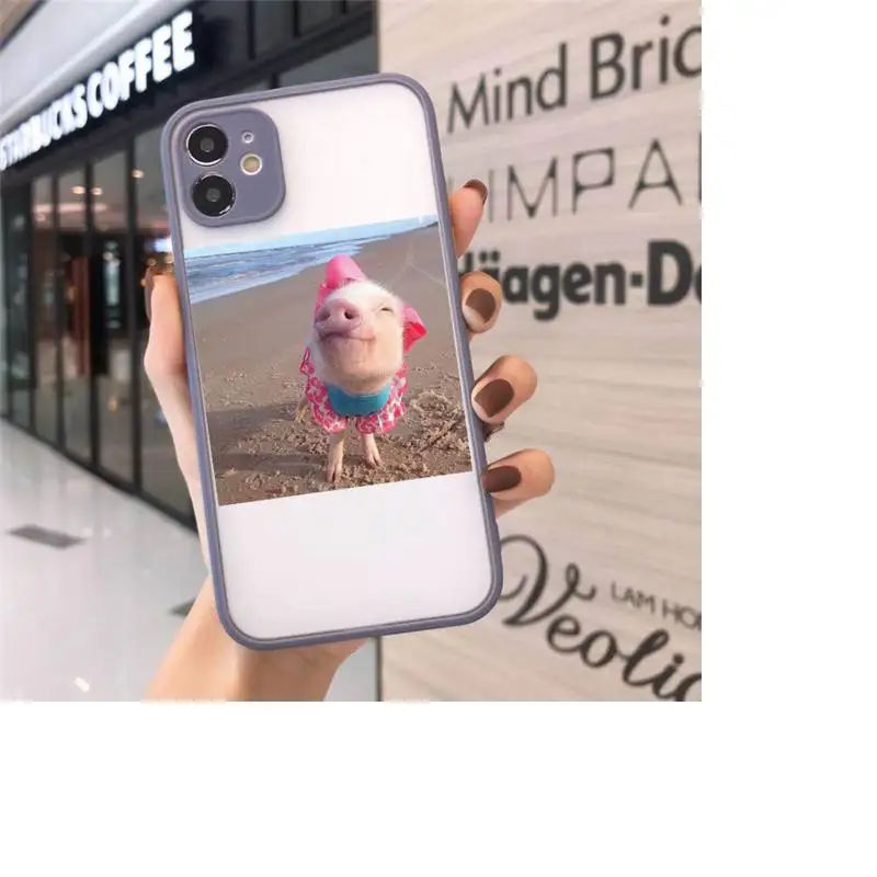 

Cute Little Pink Pet Pig Phone Cases Matte transparent For Gray iPhone 12 Mini 11 Pro XR XS Max 7 8 Plus X Back Cover