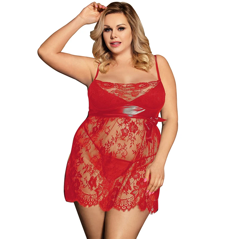 Comeondear 7XL 6XL прозрачное кружевное детское Кукольное сексуальное вечернее платье для секса женское белье большого размера женское эротическое нижнее белье RB80456 - Цвет: Red Babydoll