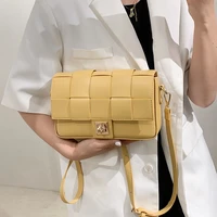 women weave leather flap crossbody bag small square handbags trending designer messenger bag simple female leather shoulder bags