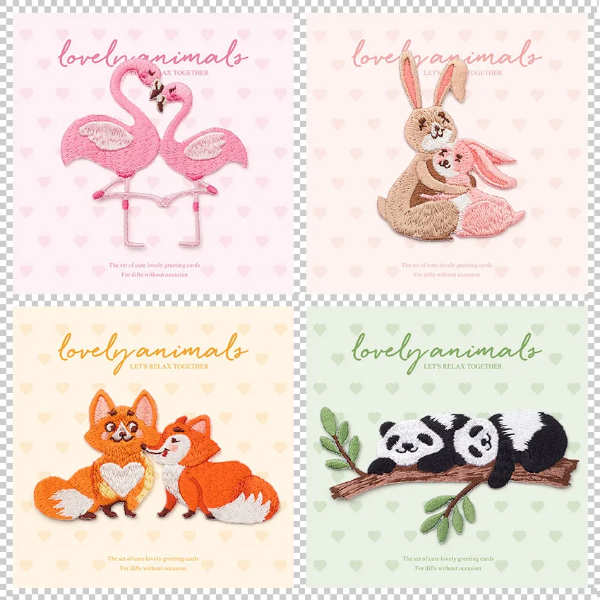 

10pcs/lot Fashion Couple Flamingo Embroidery Patches for Clothing Decoration Panda Rabit Fox Animal Iron Heat Tansfer Cute Relax