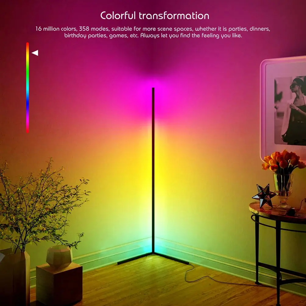 

Угловая напольная лампа RGB, современный светодиодный светильник для пола, меняющий цвет, освещение для столовой, для создания атмосферы, дом...
