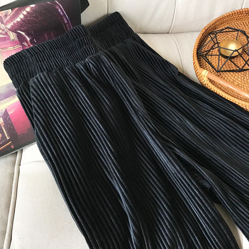 

HarleyFashion European Amiercan Design Women Elastic Waist Candy Color Rose Red Quality Wide-leg Fall Casual Corduroy Long Pants