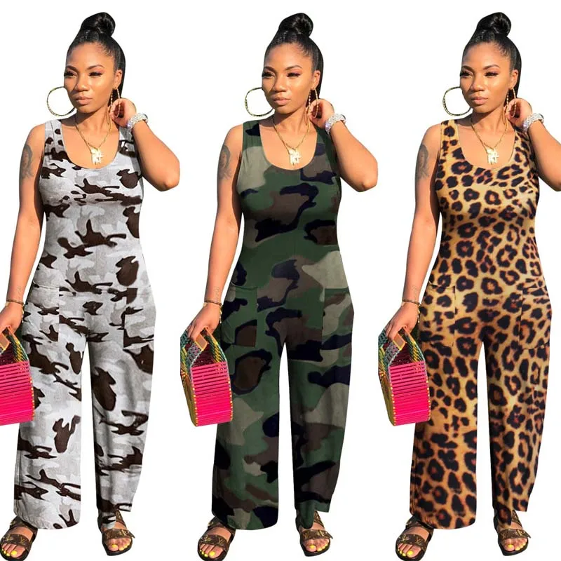 

2021 New Summer Sexy Jumpsuit Clubwear Leopard camouflage Print Jumpsuit Sleeveless Club Outfits Jompsuit Womens Romper Bodysuit