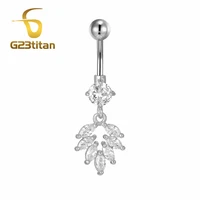 boho leaf crystal pendant belly button ring sexy beach jewelry womens body chain g23 titanium 14g navel piercing