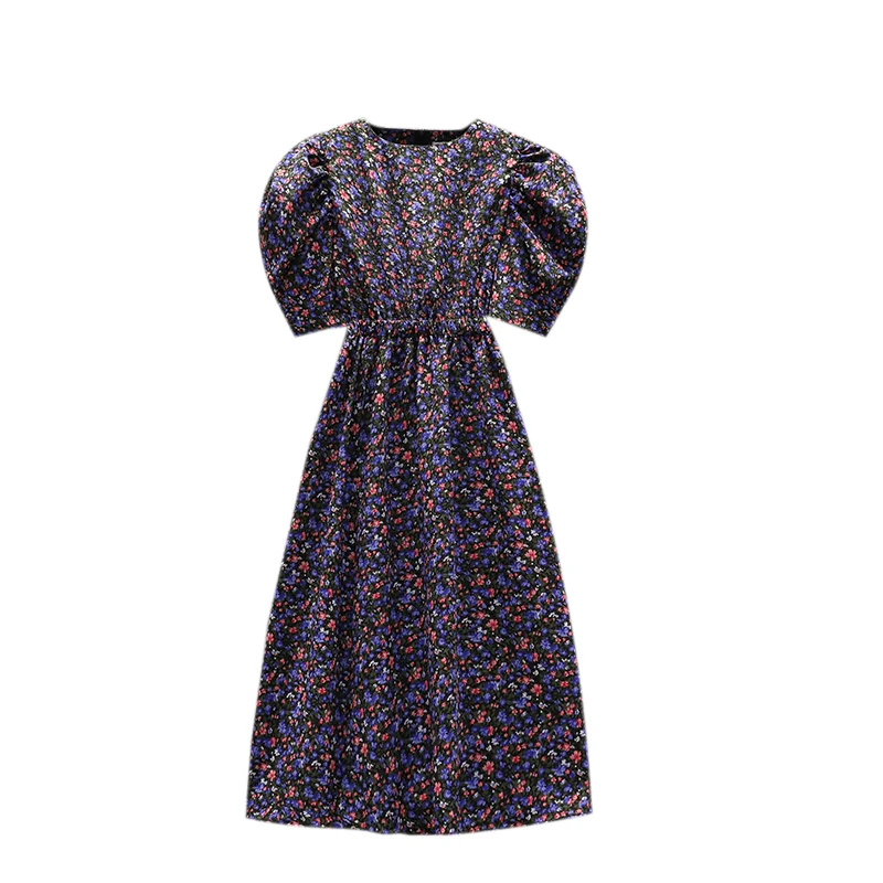 

EHQAXIN Plus Size Women Vintage Floral Long Dresses Summer 2021 Fashion Puff Sleeve Hollow Flower Print Party Split Dress L-4XL