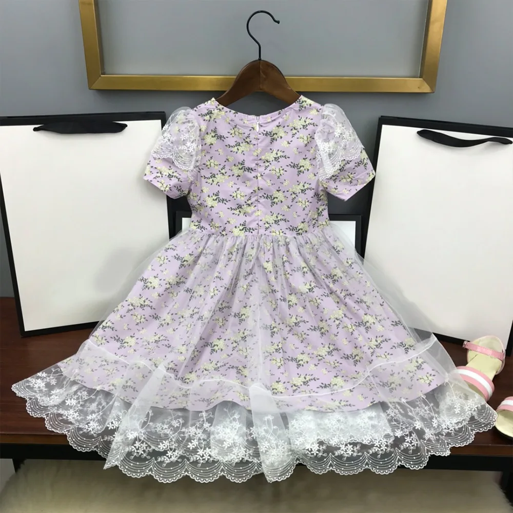 

2021 new summer printed luxury girdle girl's dress short sleeve children's Princess cotton Europe and USA