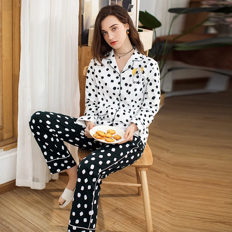 FENTENG весенний хлопковый женский костюм-кардиган пижама с длинными рукавами