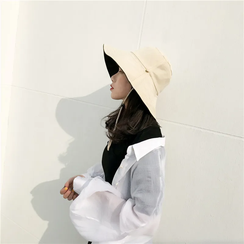 Панама женская с широкими полями и веревкой складная шляпа от солнца для пляжа