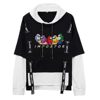 oversize ribbon hoodies cartoon impostor pullovers fake two piece hooded sweatshirts casual sportswear hip hop homme clothing