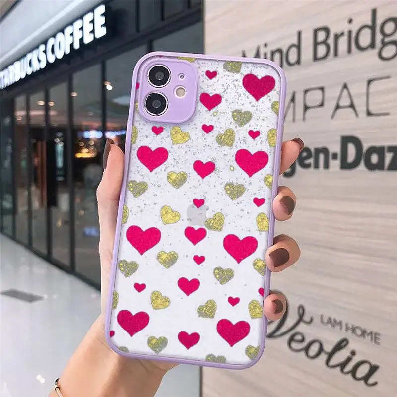

Love Heart Phone Cases matte transparent For purple iPhone 7 8 x xs xr 11 12 pro plus max mini Clear Funda