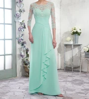 chiffon a line mother of the bride dresses scoop zipper with buttons back floor length pleats elegant evening formal dresses