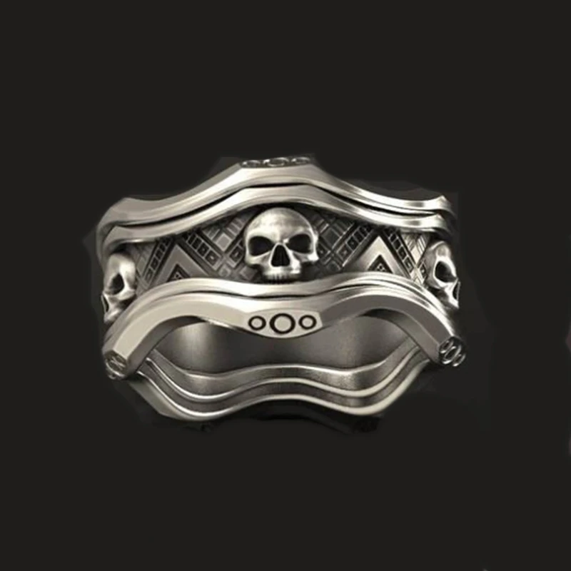 

Alloy Retro Male Reaper Skull Ring Geometric Gothic Domineering Locomotive Casual Party Punk Silver Color Ring Jewelry