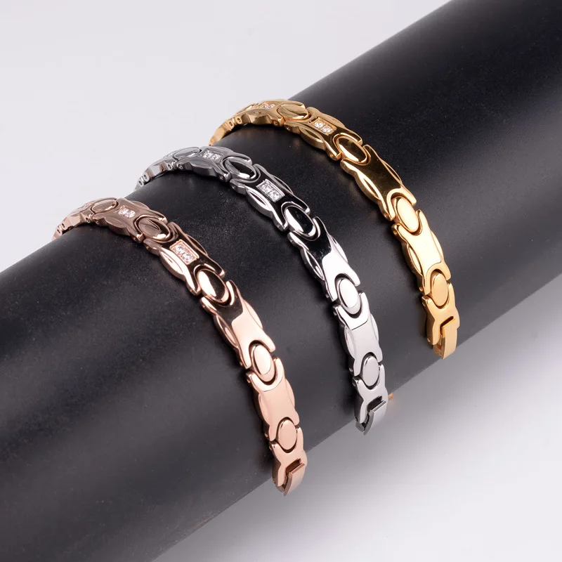 Модный Здоровый Магнитный браслет для женщин стразы нержавеющая сталь забота о