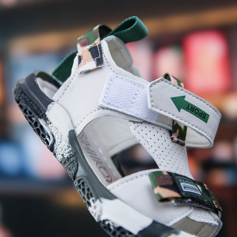 Сандалии детские из ПУ кожи пляжная обувь с широкими липучками для начинающих