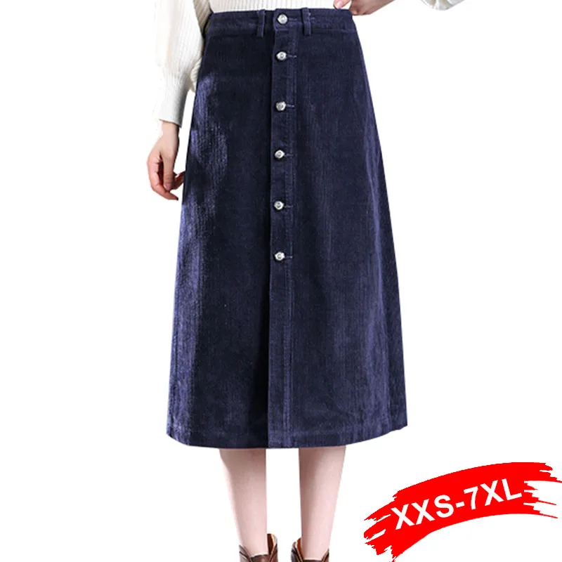 Большие размеры 2018 новые вельветовые серые юбки карандаш на пуговицах 6Xl 7Xl