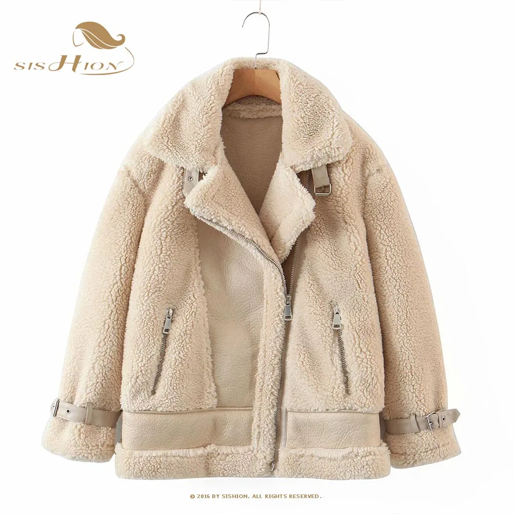 

SISHION Warm Winter Coat for Women VD2400 Black Apricot Wool Thickened Leather Jacket Women Outwear