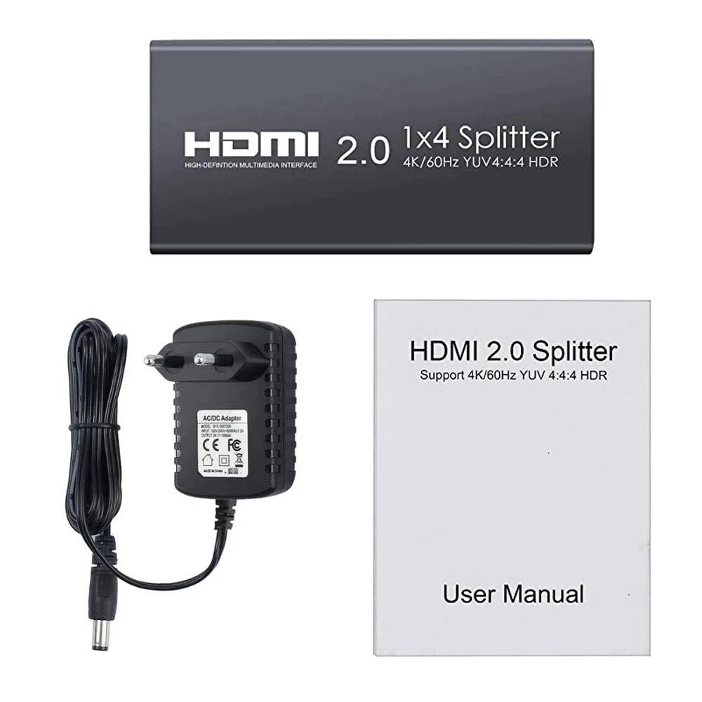 

HDMI 2.0 Splitter 4 Way 4K@60Hz YUV 4:4:4HDR 1 In 4 Out HDMI Distribution Switcher with Remote RI HDMI Switch Splitter for PS4