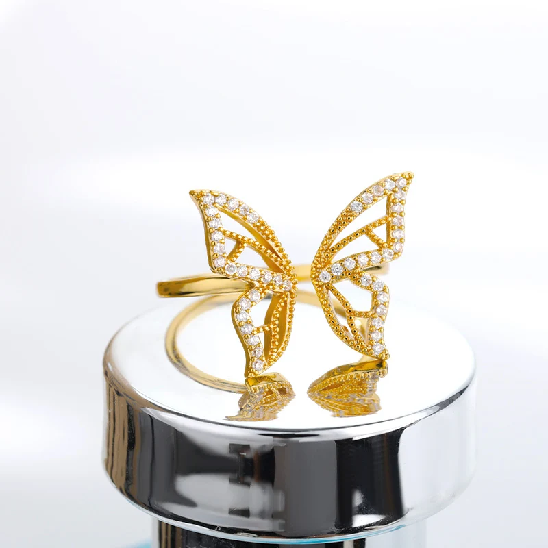 

Golden Hollow Butterfly Ring For Women Opening Zircon Finger Ring Adjustable Zirconia Insect 2021 Party Jewelry Accessories Gift