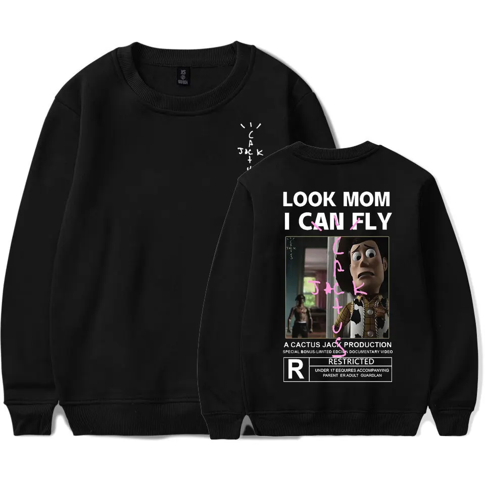 

Top New Rapper Cactus Jack LOOK MOM I CAN FLY Travis Scott Letter Logo Print Sweatshirts Men Women Casual Pullover Sweatshirt