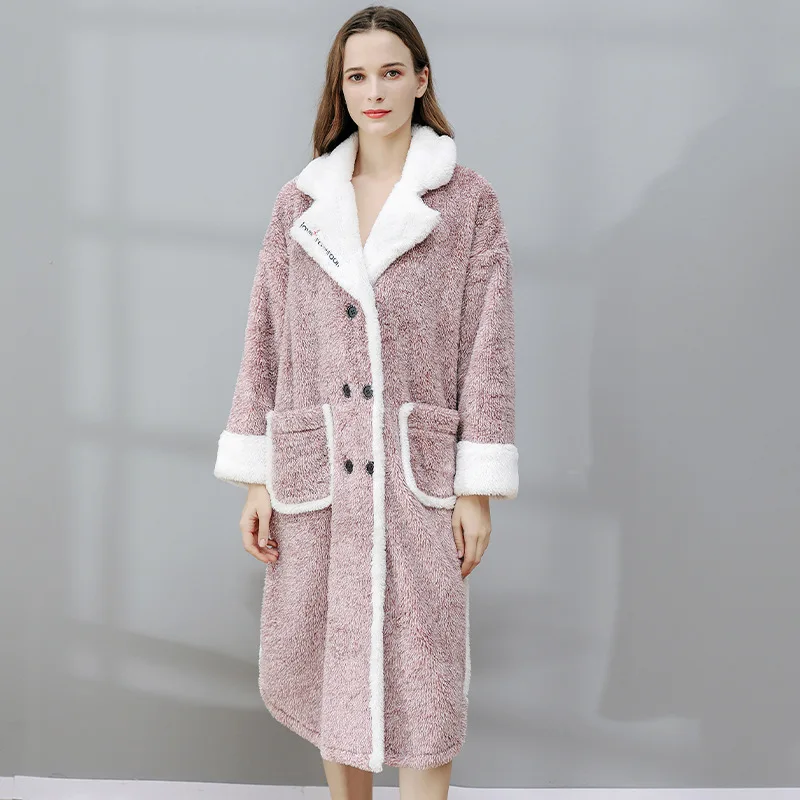 

Autumn Winter Flannel Women Kimono Bathrobe Gown Casual Nightdress Warm Sleepwear Intimate Lingerie Thicken Home Clothes