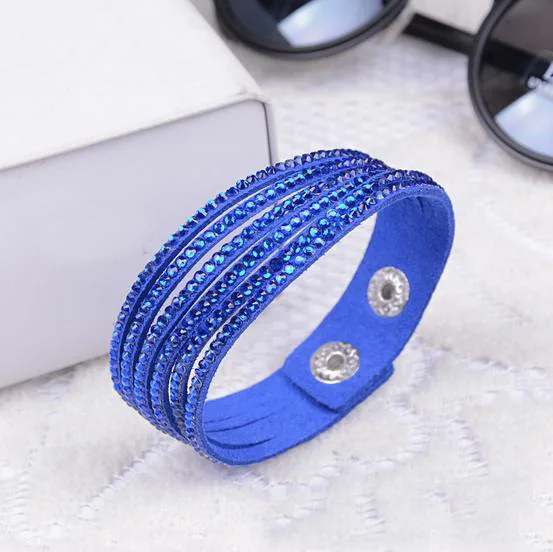 Стразы кожаный браслет с кристаллами Sorority Горячая имитация обертывание оснастки